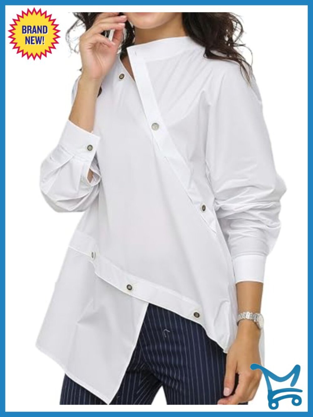 Buttoned Asymmetric Blouse Long Sleeve Cotton Casual Shirt Women Tops